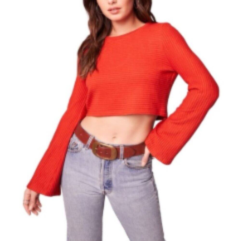 Band Of The Free Size Small Top Cropped Rust Orange Flare Sleeve Boho Gypsy BOG